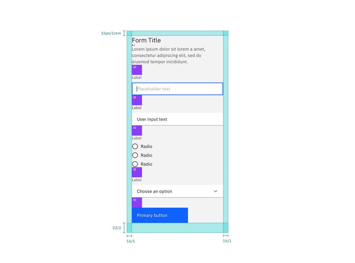 Structure and spacing measurements for a single column form